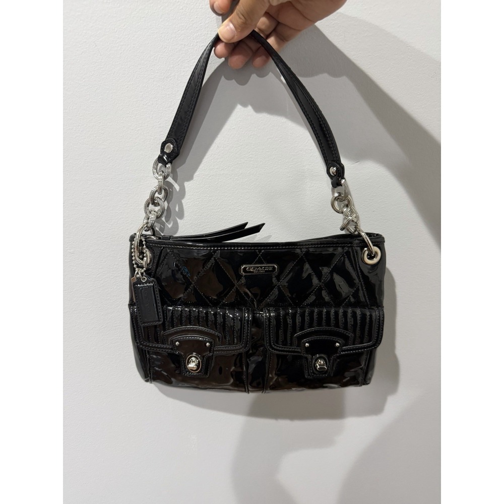 Coach Black Patent Leather Poppy Shoulder Bag 18673 Purse Y2K F